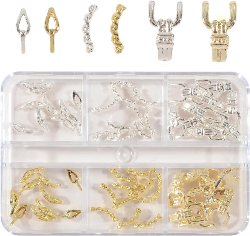 WEILUSI 60pcs Gold Silver Nail Charms, 3D Punk Chain Knot Fastener, Vintage Braided Nail Jewels Accessories for Manicure Craft DIY - Image 3